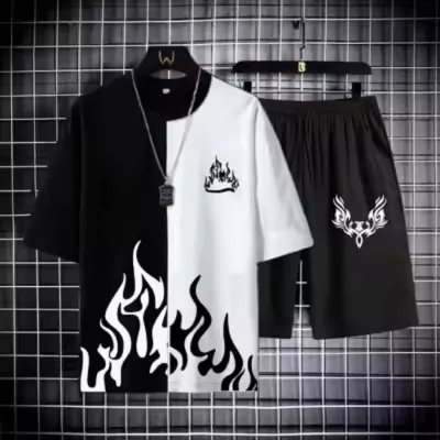 Trendy Fired Printed Black & White Tracksuit - Ayaan Clothing